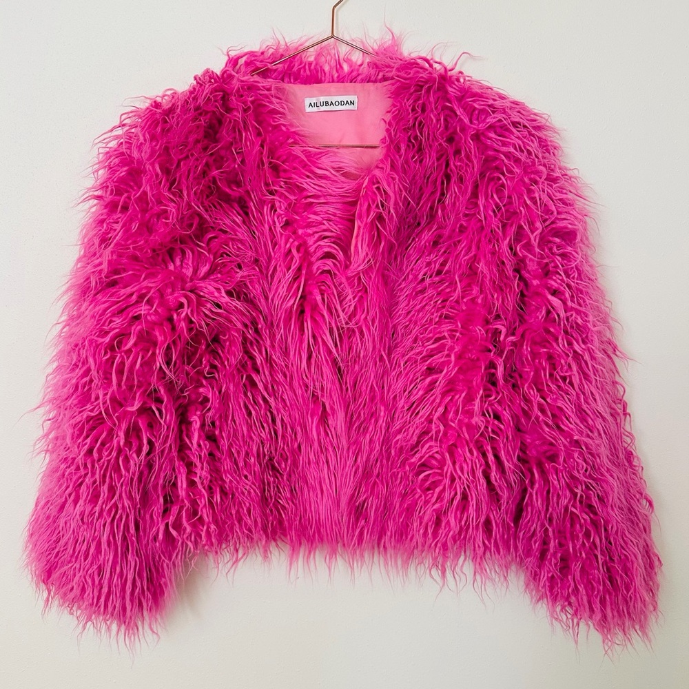 Ailubaodan Hot Pink Faux Fur Jacket Fuchsia - Picture 3 of 7